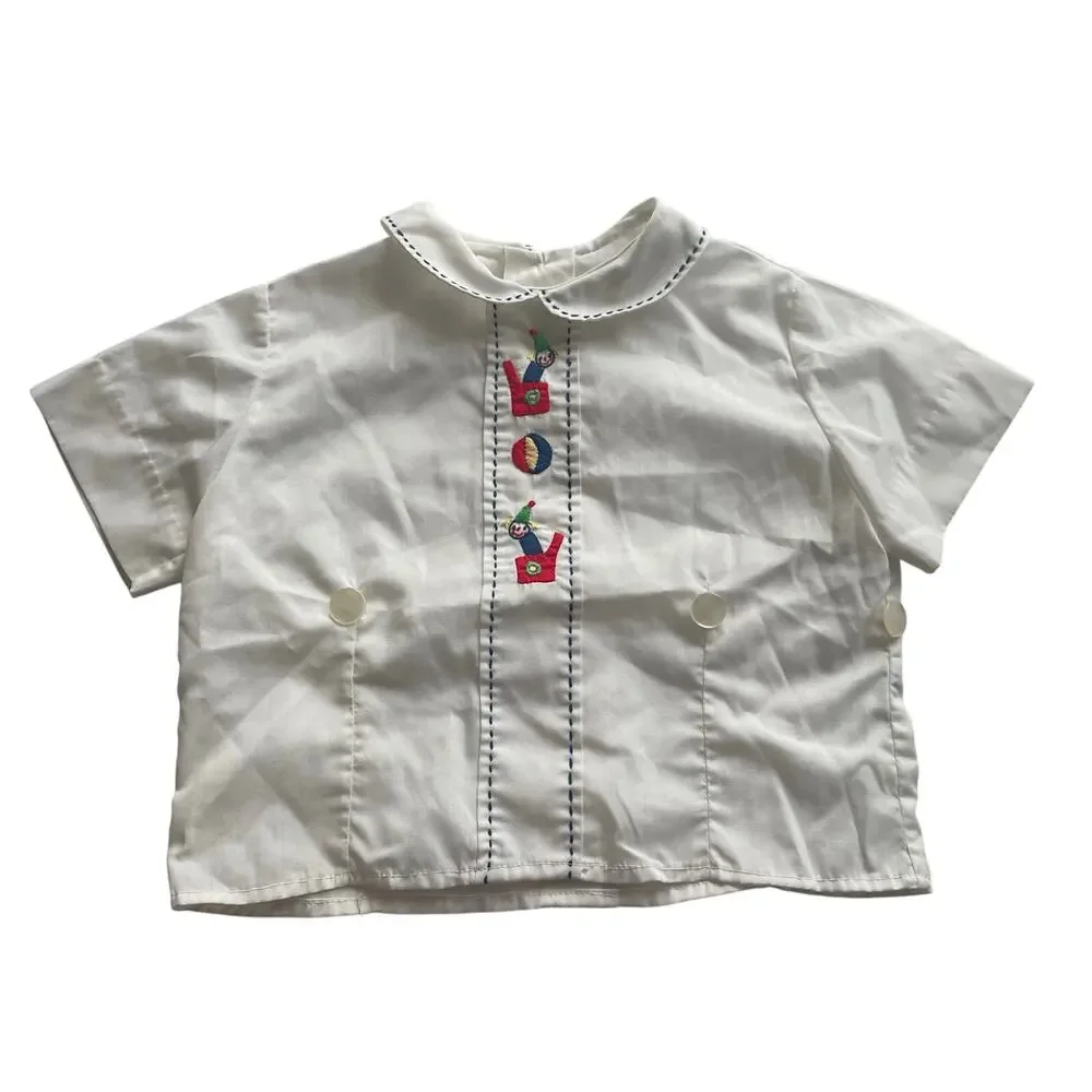 Vintage White Peter Pan Collar Top, Toy Embroidery